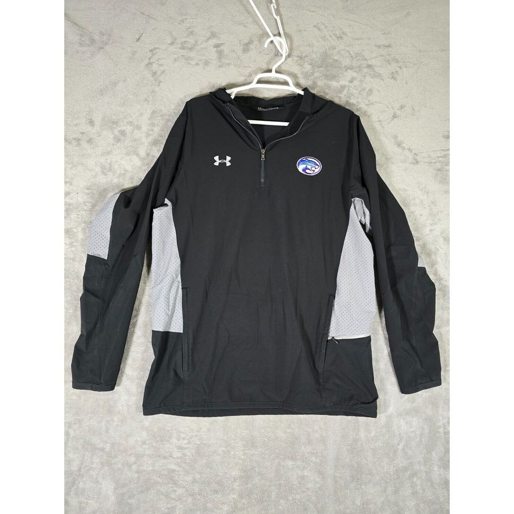 Under Armour Windbreaker Mens‎ Medium Pullover 1/4 Zip Hooded Black Softshell